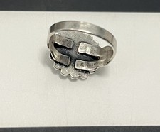 OLD Fred Harvey STERLING SILVER & TURQUOISE Stamped RING sz 2 - Additional view 1