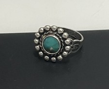 OLD Fred Harvey STERLING SILVER & TURQUOISE Stamped RING sz 2 - Additional view 2