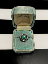 OLD Fred Harvey STERLING SILVER & TURQUOISE Stamped RING sz 2 - Additional view 11