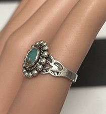 OLD Fred Harvey STERLING SILVER & TURQUOISE Stamped RING sz 2 - Additional view 5