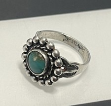 OLD Fred Harvey STERLING SILVER & TURQUOISE Stamped RING sz 2 - Additional view 6