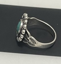 OLD Fred Harvey STERLING SILVER & TURQUOISE Stamped RING sz 2 - Additional view 8