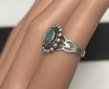 OLD Fred Harvey STERLING SILVER & TURQUOISE Stamped RING sz 2 - Additional view 9