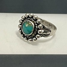 OLD Fred Harvey STERLING SILVER & TURQUOISE Stamped RING sz 2
