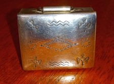 Vintage Fred Harvey Era Navajo Sterling Turquoise Stamped Pill Box Hinged - Additional view 1