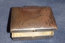 Vintage Fred Harvey Era Navajo Sterling Turquoise Stamped Pill Box Hinged - Additional view 8