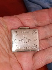 Vintage Fred Harvey Era Navajo Sterling Turquoise Stamped Pill Box Hinged