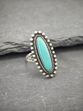 Fred Harvey Era Block Turquoise Sterling Silver Ring Size 6 3/4 - Additional view 3