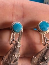 Vintage Native American Sterling & Turquoise Earrings Fred Harvey Era Screw Back - Additional view 2