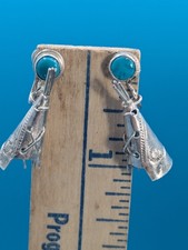 Vintage Native American Sterling & Turquoise Earrings Fred Harvey Era Screw Back - Additional view 7