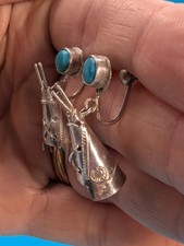 Vintage Native American Sterling & Turquoise Earrings Fred Harvey Era Screw Back
