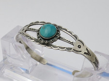 Fred Harvey slim Navajo native American sterling silver turquoise cuff bracelet - Additional view 1