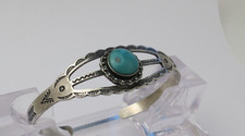 Fred Harvey slim Navajo native American sterling silver turquoise cuff bracelet - Additional view 2
