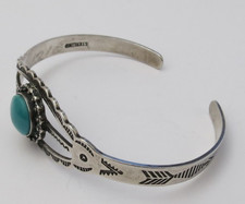 Fred Harvey slim Navajo native American sterling silver turquoise cuff bracelet - Additional view 4