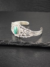 Fred Harvey Era Native American Turquoise Cuff Sterling Silver Bracelet - Additional view 4