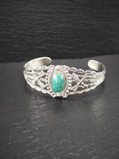 Fred Harvey Era Native American Turquoise Cuff Sterling Silver Bracelet - Additional view 5