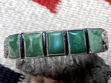 Vintage FRED HARVEY ERA SQUARE 5-STONE TURQUOISE CUFF BRACELET sterling 5.75
