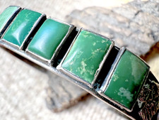 Vintage FRED HARVEY ERA SQUARE 5-STONE TURQUOISE CUFF BRACELET sterling 5.75
