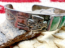 Vintage FRED HARVEY ERA SQUARE 5-STONE TURQUOISE CUFF BRACELET sterling 5.75