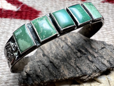 Vintage FRED HARVEY ERA SQUARE 5-STONE TURQUOISE CUFF BRACELET sterling 5.75"