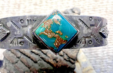 Vtg FRED HARVEY era TURQUOISE CUFF BRACELET sterling 5.75