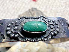 Vtg ZIPPER DESIGN Fred Harvey Era TURQUOISE CUFF BRACELET sterling 5.75