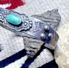 Vtg ZIPPER DESIGN Fred Harvey Era TURQUOISE CUFF BRACELET sterling 5.75