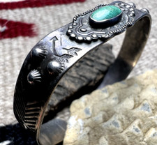 Vtg ZIPPER DESIGN Fred Harvey Era TURQUOISE CUFF BRACELET sterling 5.75" RARE