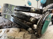 Vintage FRED HARVEY ERA TURQUOISE CUFF bracelet sterling silver 6