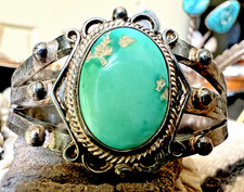Vintage FRED HARVEY ERA TURQUOISE CUFF bracelet sterling silver 6" 27g