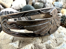 OLD PAWN FRED HARVEY ERA THUNDERBIRD CUFF sterling silver 6 1/4