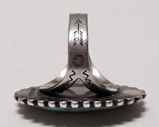 Vintage Fred Harvey Era Navajo Sterling Silver & Turquoise Ring w Stampwork sz 6 - Additional view 1