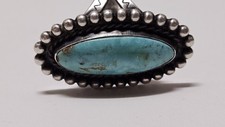 Vintage Fred Harvey Era Navajo Sterling Silver & Turquoise Ring w Stampwork sz 6 - Additional view 5