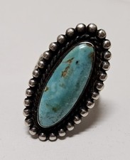 Vintage Fred Harvey Era Navajo Sterling Silver & Turquoise Ring w Stampwork sz 6 - Additional view 6