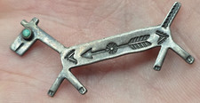 Vintage Fred Harvey Era Turquoise Sterling Silver Dog Brooch Pin - Additional view 1