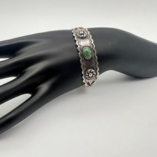 Vintage Navajo Fred Harvey Era Coin Silver Turquoise Cuff Bracelet IH Mark 16g - Additional view 1