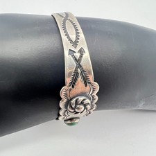 Vintage Navajo Fred Harvey Era Coin Silver Turquoise Cuff Bracelet IH Mark 16g - Additional view 4
