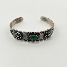 Vintage Navajo Fred Harvey Era Coin Silver Turquoise Cuff Bracelet IH Mark 16g - Additional view 7