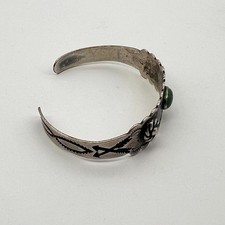 Vintage Navajo Fred Harvey Era Coin Silver Turquoise Cuff Bracelet IH Mark 16g - Additional view 8