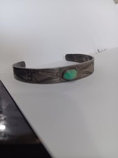 1920s Fred Harvey Era Navajo Sterling Silver  Bracelet with Turquoise & Swastika - Additional view 4