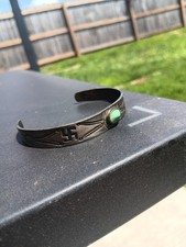 1920s Fred Harvey Era Navajo Sterling Silver Bracelet with Turquoise & Swastika