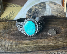 Sterling Silver Turquoise Cuff Bracelet Fred Harvey Era V954 - Additional view 7