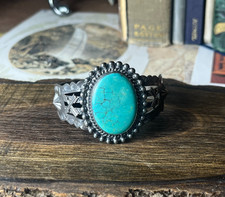 Sterling Silver Turquoise Cuff Bracelet Fred Harvey Era V954