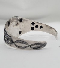 Vtg. Navajo Fred Harvey Era Turquoise Thunderbird Stamped  Concho Cuff Bracelet - Additional view 12