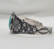 Vtg. Navajo Fred Harvey Era Turquoise Thunderbird Stamped  Concho Cuff Bracelet - Additional view 13