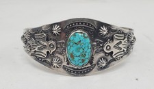 Vtg. Navajo Fred Harvey Era Turquoise Thunderbird Stamped  Concho Cuff Bracelet - Additional view 7