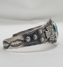 Vtg. Navajo Fred Harvey Era Turquoise Thunderbird Stamped  Concho Cuff Bracelet - Additional view 9