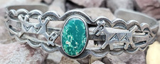 Vintage Fred Harvey Navajo Coin Silver Turquoise Dog or Horse Bracelet - Additional view 1