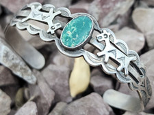 Vintage Fred Harvey Navajo Coin Silver Turquoise Dog or Horse Bracelet - Additional view 2