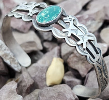 Vintage Fred Harvey Navajo Coin Silver Turquoise Dog or Horse Bracelet - Additional view 3